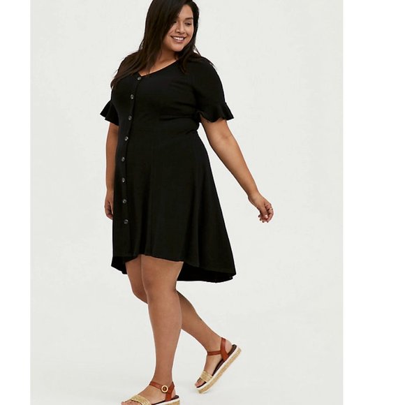 SOLD Torrid Black dress SS button hi-lo 2X NWT - Picture 1 of 6